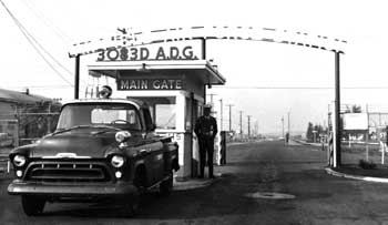 1950s photo of the main gate for the 3083rd Aviation Depot Group, Fairfield Air Force Station